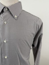 Canali Men  s Brown White Gingham Check Button Front Dress Shirt Sz 16.5 Italy