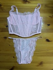 Victorias Secret DREAM ANGELS Unlined Bustier Corset Bra Cheeky Set Pink Medium