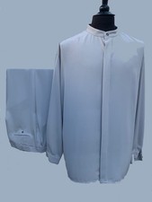 Two-Piece Long Sleeve Casual Shirt Pant Set 100 Polyester Gray Made in USA