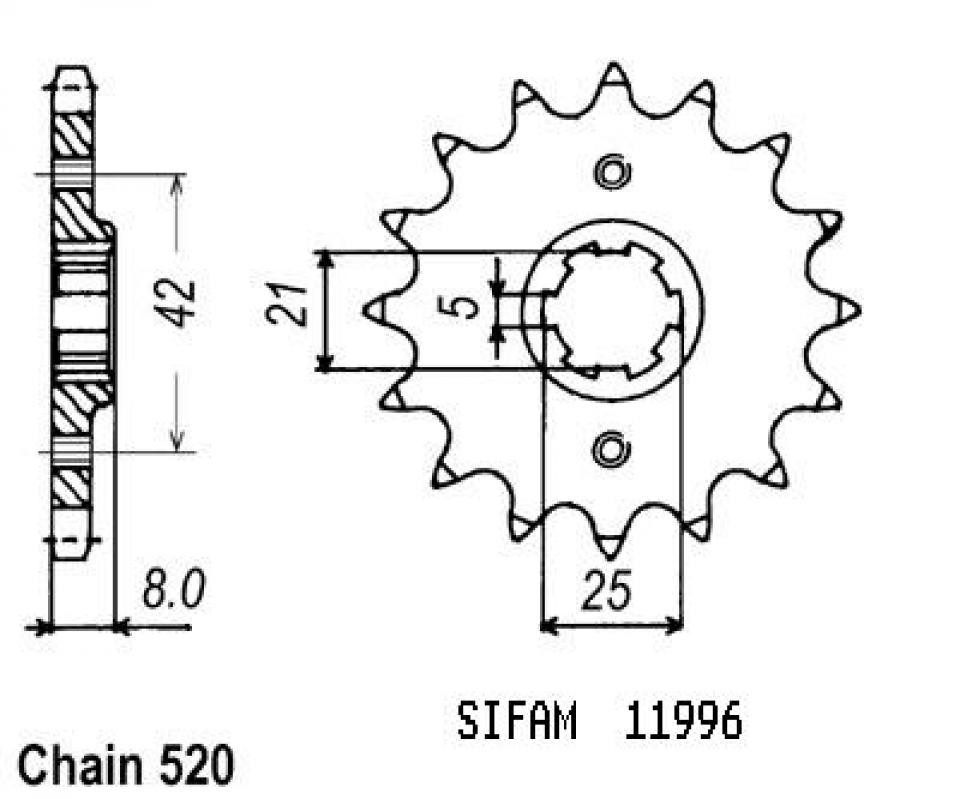 Pignon de sortie de boite Yamaha 600 XT Sifam 16 dents