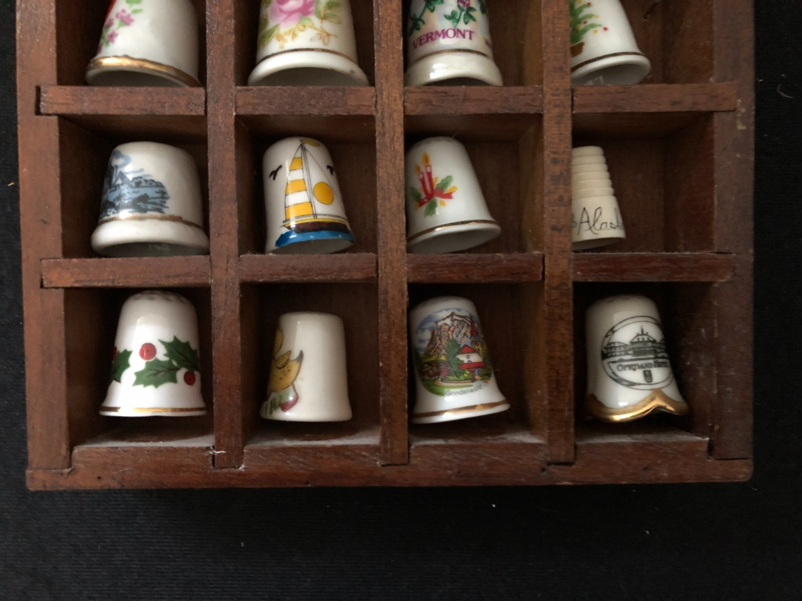 Thimble Collection Wood Display Case - 20 Various Thimbles Included, 10 Inch 