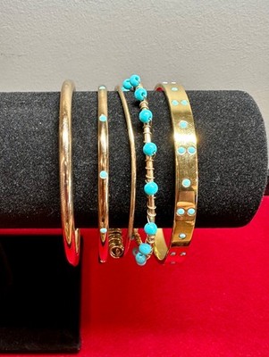 Lee Angel Gold Plated Bangle Bracelet Set Turquoise Stack Made in USA READ