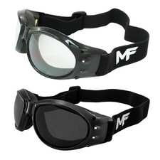 2 Moto MF Vulcan Motorcycle Goggles Black Frames Clear & Polarized Smoke Lens