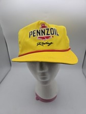 Vintage Penzoil Racing Hat Yellow Rope Trucker Cap Leather Strap Made In USA
