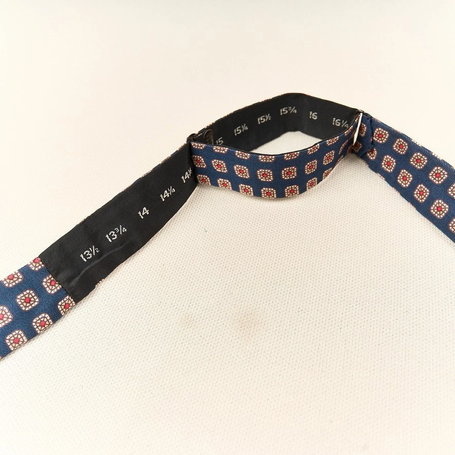 Vintage Silk Bow Tie Navy Geometric Batwing Square End Adjustable USA - product detail image 5