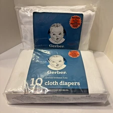 2 NEW Gerber White Prefold Birdseye 3-Ply Cloth Diapers 10 count - 20 Total Lot