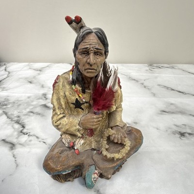 Resin Indianer Indianer Figur sehr detailliert sitzend 9ins groß.  (B29)