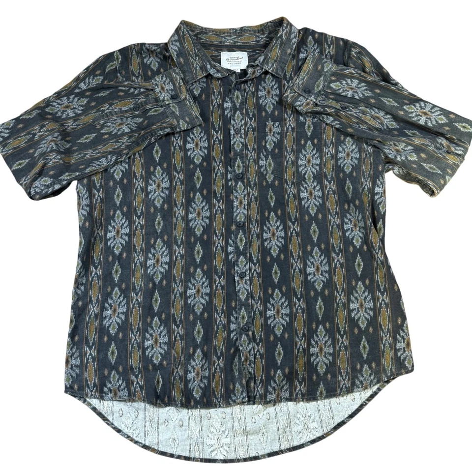 Camisa de algodón vintage remasterizada manga larga con botones estampado Ikat azteca XXL Foto 2 de 4