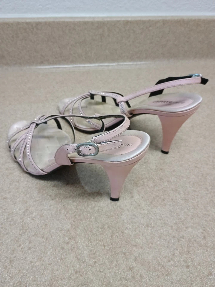 BCBG MAXAZRIA Italia Satén Rosa Estrás Cordón Cuero Sandalia Colinas Talla 9B Foto 4 de 4