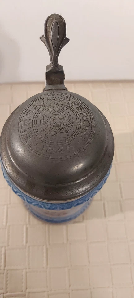 Boccale Birra Peroni In Ceramica E Peltro 1983 - Immagine 4 di 4