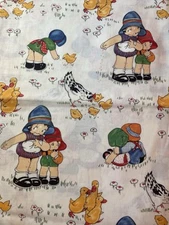Vtg Michael Miller Lil Darlings Fabric Children Feeding Ducks & Chicks 44” BTHY