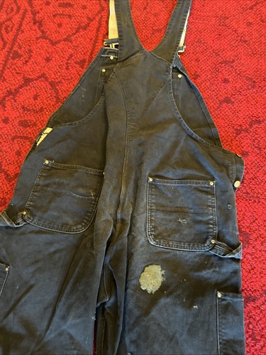 Men's Carhartt Black Canvas Double Knee Distressed Overalls Sz 46x29 - Picture 10 of 15