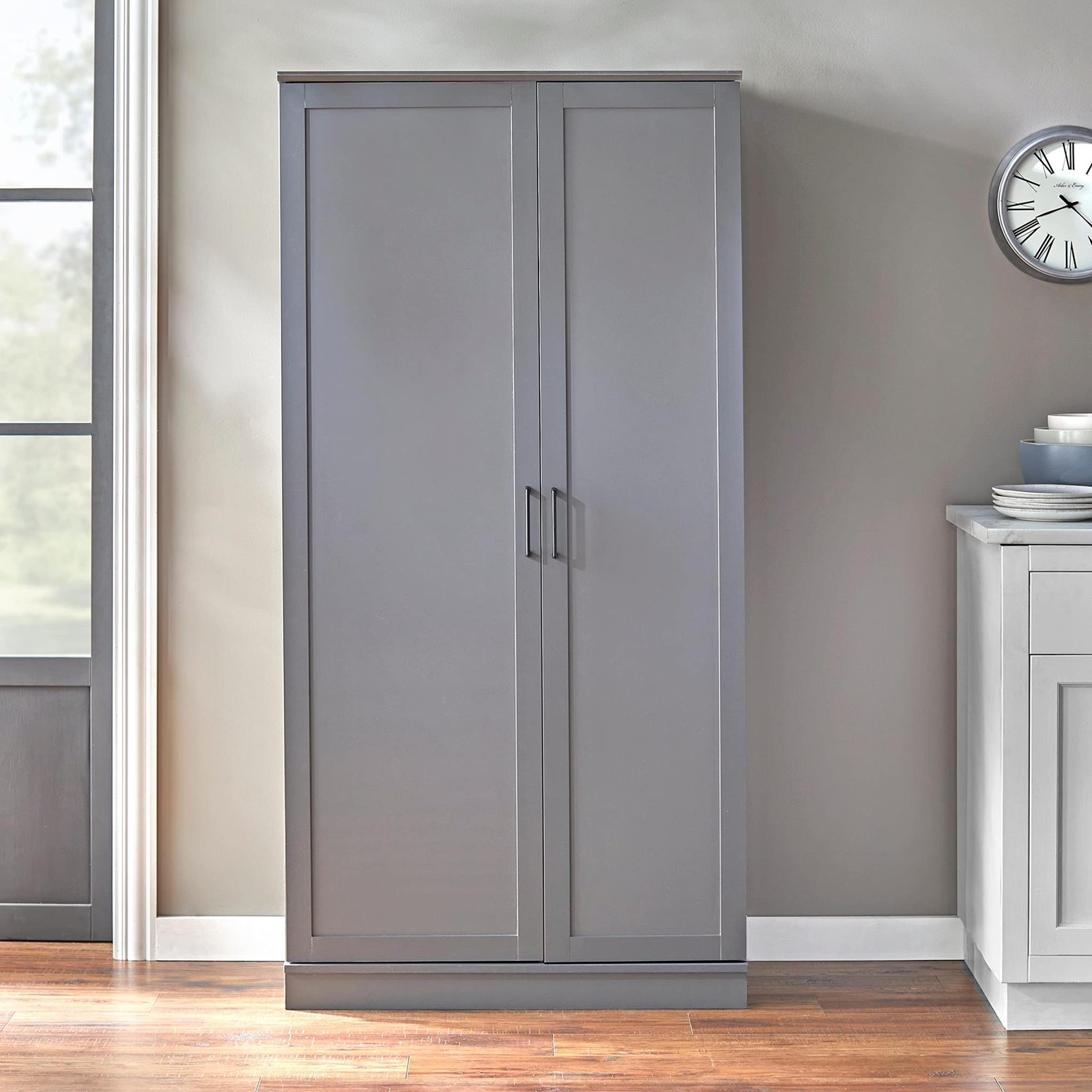 Simple Living Lawrence Tall Pantry Cabinet Charcoal Grey Pai
