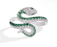 5Ct Round Cut Lab-Created Emerald Diamond Snake Ring 14K White Gold Plated