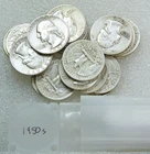 1950s Washington Silver Quarter Bright Half Roll of 20 coins #S319