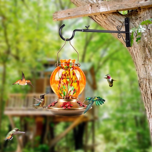 Hummingbird Feeder, Hummingbird feeders for Outdoors Hanging, Hand Blown Glas... - Picture 4 of 8