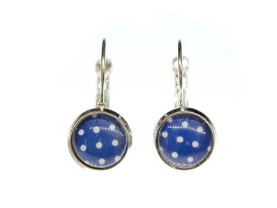 Polka Dots Cabochon Rockabilly Miniblings Ohrringe Pünktchen blau weiß Punkte - Bild 1 von 4