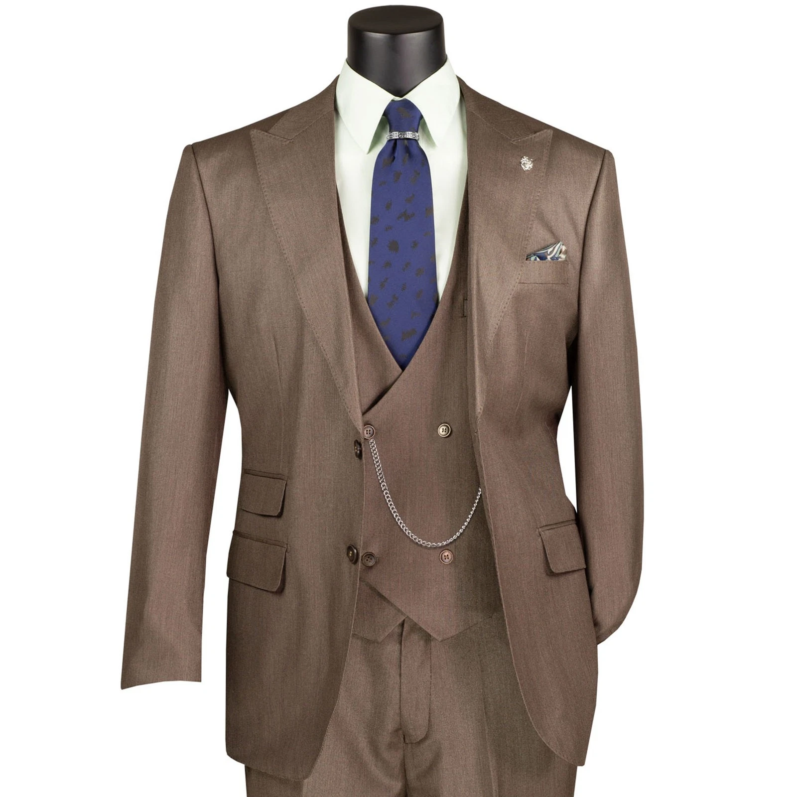 BIG & TALL Men's Taupe Sharkskin 3 Piece Regular Fit Suit w/ Flex Waist NEW