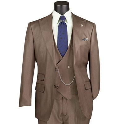BIG & TALL Men's Taupe Sharkskin 3 Piece Regular Fit Suit w/ Flex Waist NEW