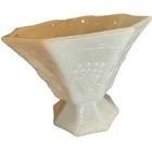 Vintage Anchor Hocking Milk Glass Octagon Pedestal Grapes & Leaves Bowl