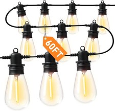 60FT LED Outdoor String Lights W/ 16 1 Edison Shatterproof IP65 Waterproof Bulbs