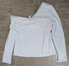 New Banana Republic sz L One Shoulder knit Top ivory stretchy ls 1738