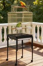 57" Open-Top Bird Cage w/Rolling Stand, Tray, Storage Shelf, Large Door Access