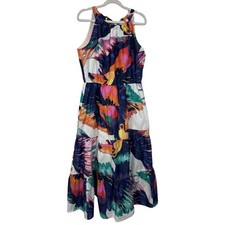 Isabel & Nina Sleeveless Midi Dress Multicolor Vibrant Tropical Print Size 14P
