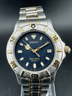 [美品 ]SEIKO SCUBA 200m ダイバーズ腕時計 7N35-6020 SEIKO Scuba 7N35 6020 Navy Dial Quartz Diver Watch Rotating