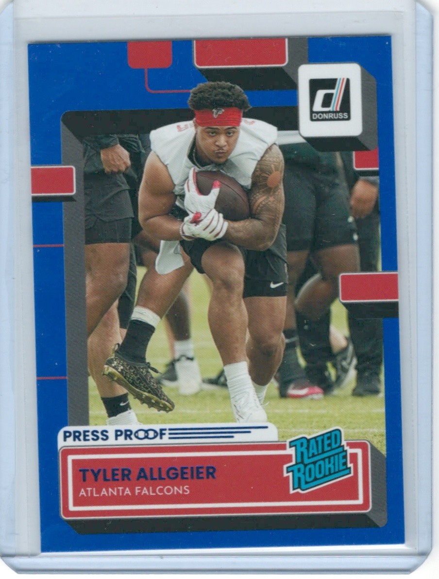 2022 Donruss #344 Tyler Allgeier Blue Press Proof
