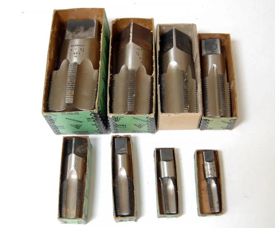 8 Vintage Pipe Taps in Original Boxes 1/4" NPT to 2" NPT 7 Vermont 1 SW Card - Image 2 of 4