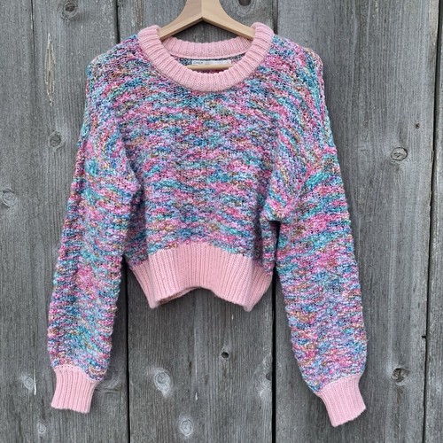 ONLY Sweater Sz Medium Multicolor Rainbow Open Knit Crop Boat Neck