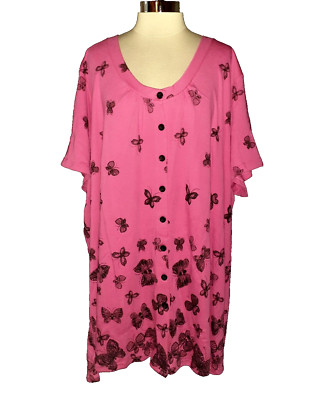 NEW ROAMAN'S Plus Size 38W 40W Shirt Top Pink Black Butterflies Short Sleeve