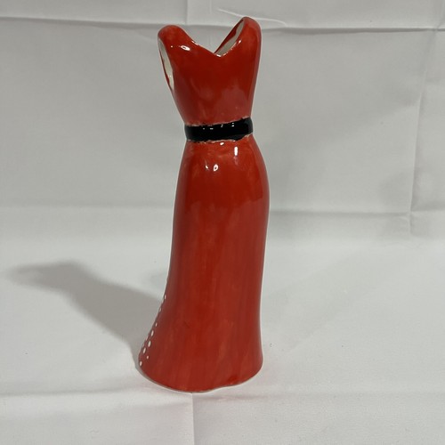 Keramik Vase Kleid rot mit schwarzer Schnalle Gürtel - 8 Zoll hoch - Bild 3 von 6