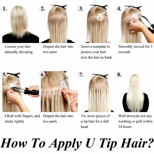 Nail U Tip Remy Human Hair Extensions Fusion Keratin Pre Bonded Platinum//Blonde - Picture 12 of 28