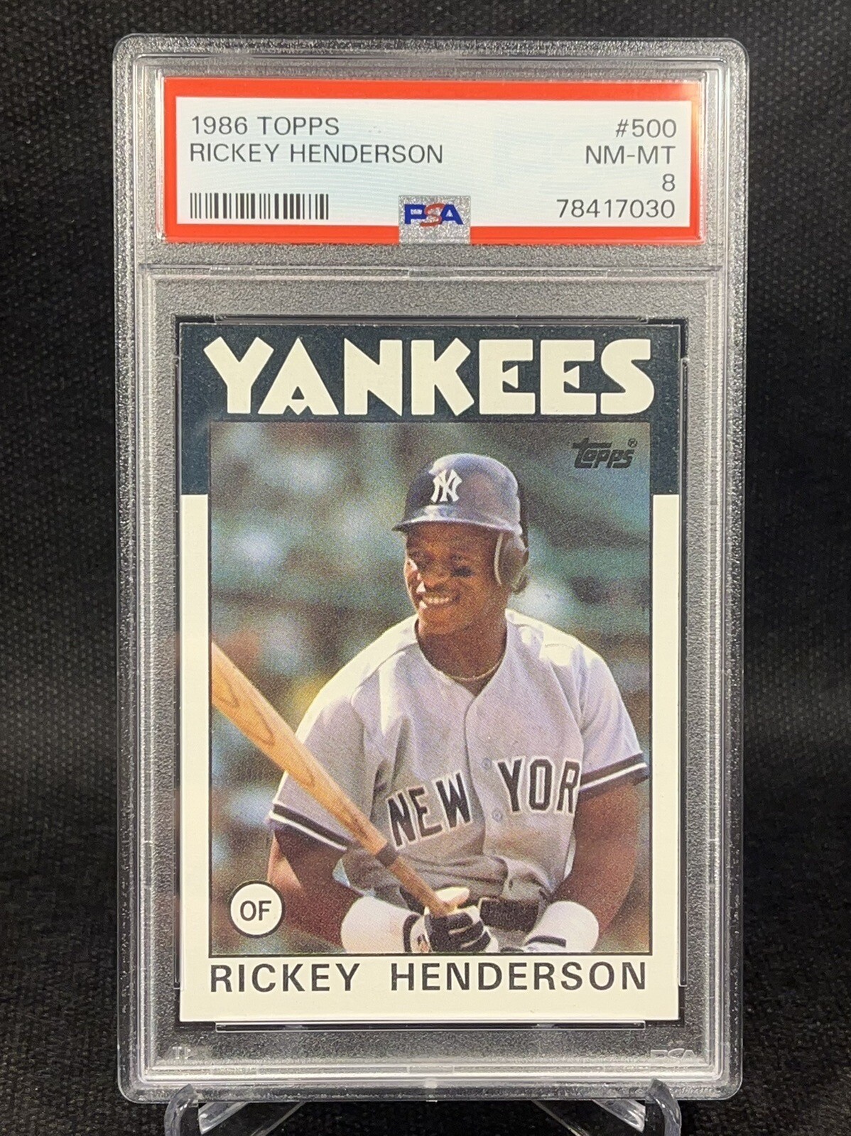 RICKEY HENDERSON 1986 TOPPS #500 - NEW YORK YANKEES PSA 8 NEAR MINT / MINT!