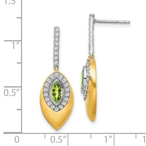 14k Two-Tone Gold Peridot and Diamond Dangle Earrings - Picture 4 of 7