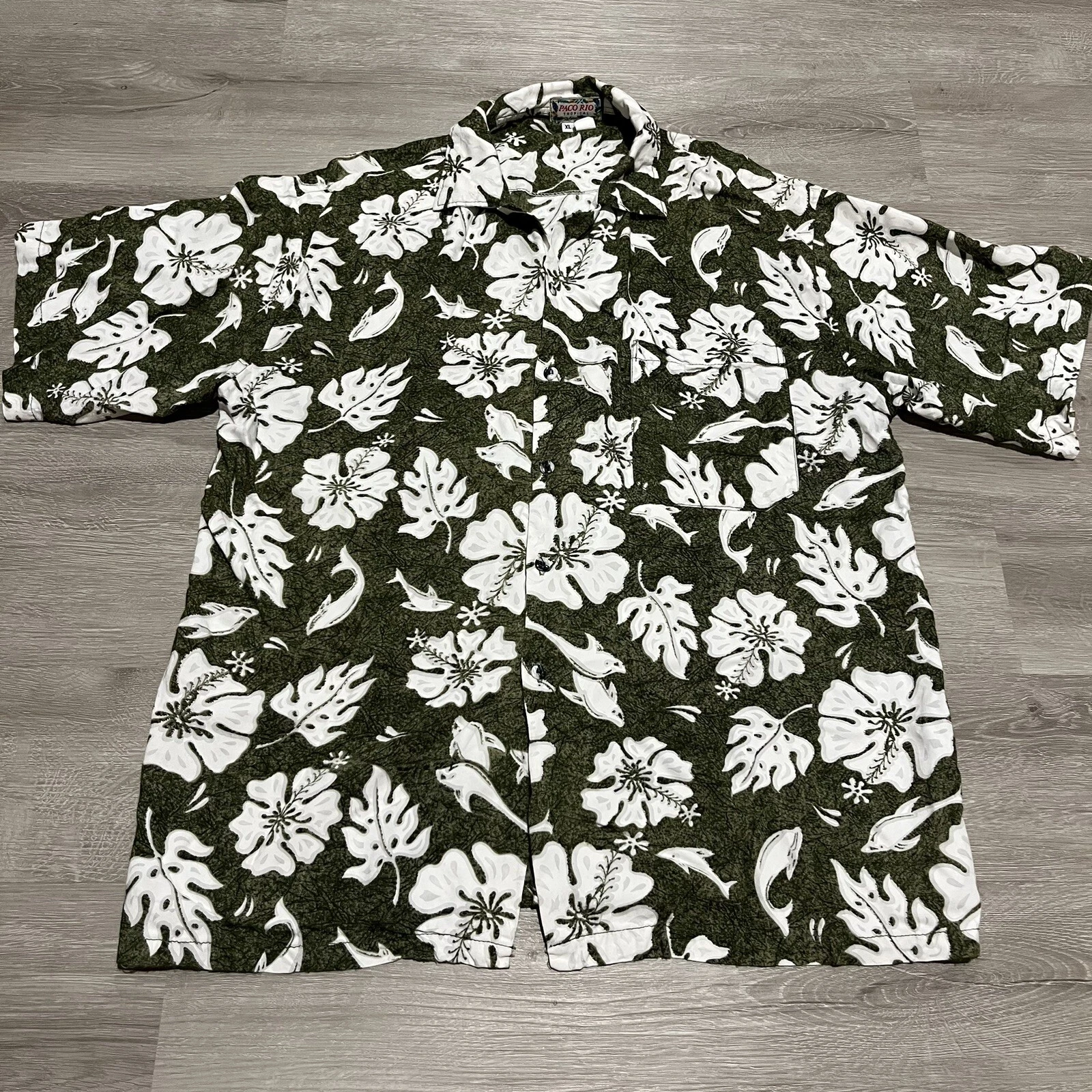 Vintage Paco Rio Tropical Rayon Hawaiian Shirt Button Up Size XL 90s Floral