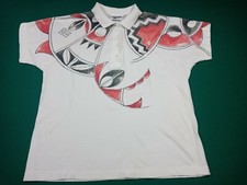 80s 90s VTG White Red Black Reebok Abstract Artistic Tennis Polo Small