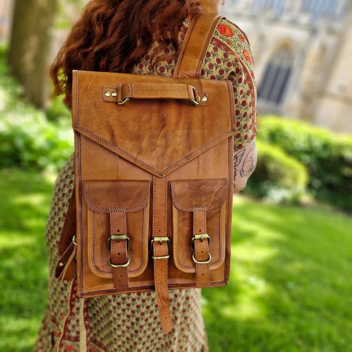 Bag Laptop Backpack Leather Vintage Goat Genuine Brown 16