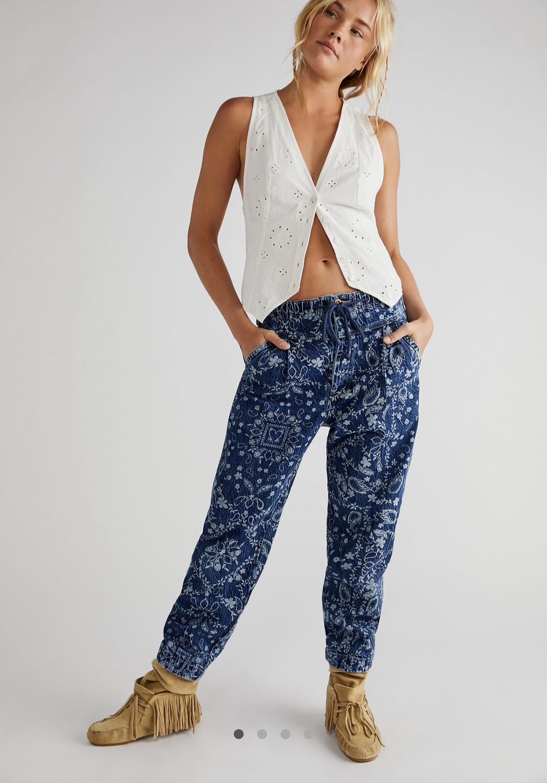 Free People High-waisted Printed Utility Jeans - Small -New Without Tags RRP£140
