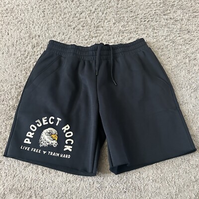 NWT Men s Under Armour Project Rock Essential Fleece Black Shorts