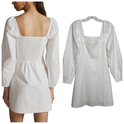 NEW Free People Square Neck Balloon Sleeves Cotton/Linen White Mini Dress  Sz S | eBay