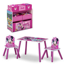 Minnie Mouse Wood Toddler Playroom Set Includes Table 2 Chairs  Toy Bin 4Pcs
