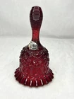 Vtg Fenton Ruby Red Glass Bell Daisy Button Pattern Ribbed Handle Ruffled Edges