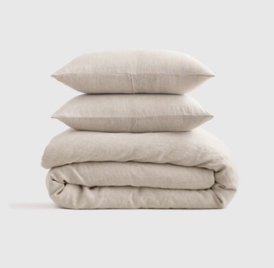 NWOT Quince European Linen Natural Chambray Duvet Cover Set Twin Bonus Read!
