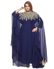 New Moroccan Dubai Kaftans Women Very Fancy Long Beaded Crystal Navy Blue Dress