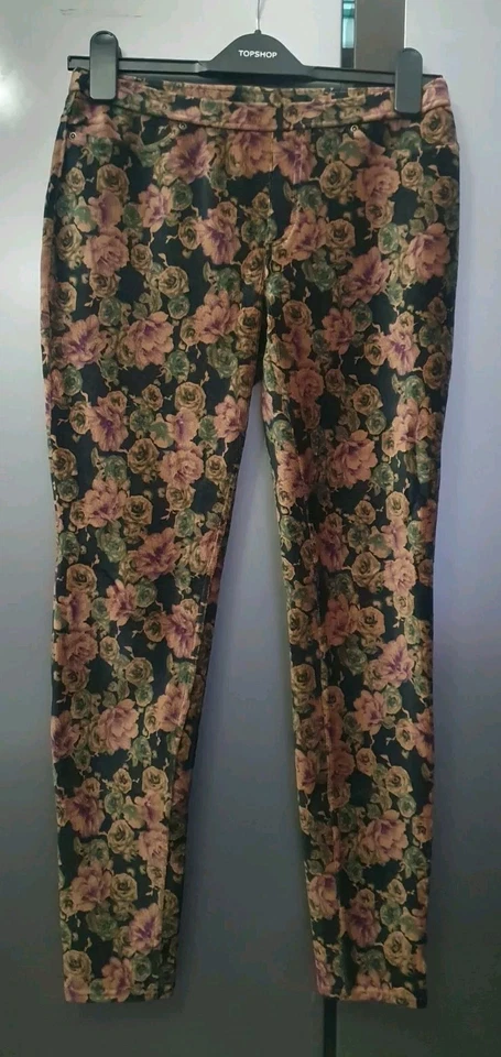 Philippe Matignon Womens Floral Ribbed Velour Leggings Size M Stretchy Pants Y2K - Image 2 of 4