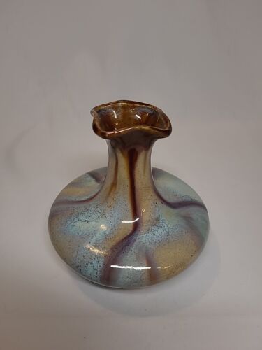 Faiencerie Thulin Belgium vaso in ceramica smaltata blu e marrone 5 in - Foto 3 di 5