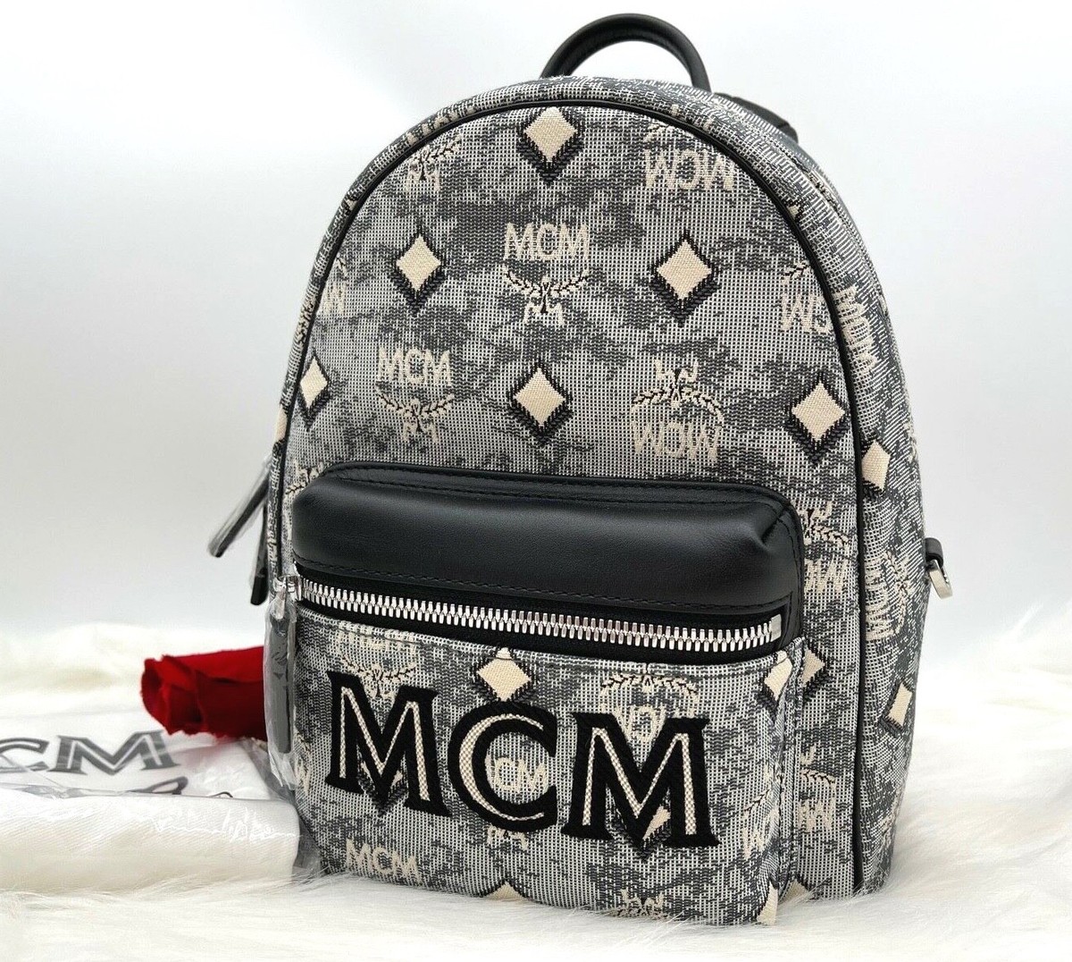 MCM Vintage Jacquard Monogram Logo Jacquard Backpack Bag In 